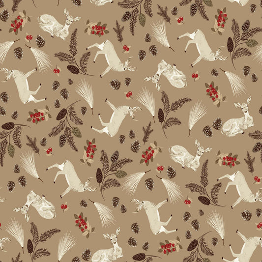 Canadian Woodlands - Deer in Taupe - Ginger Deverell - TrendTex Fabrics (Pre-order: Apr 2027)