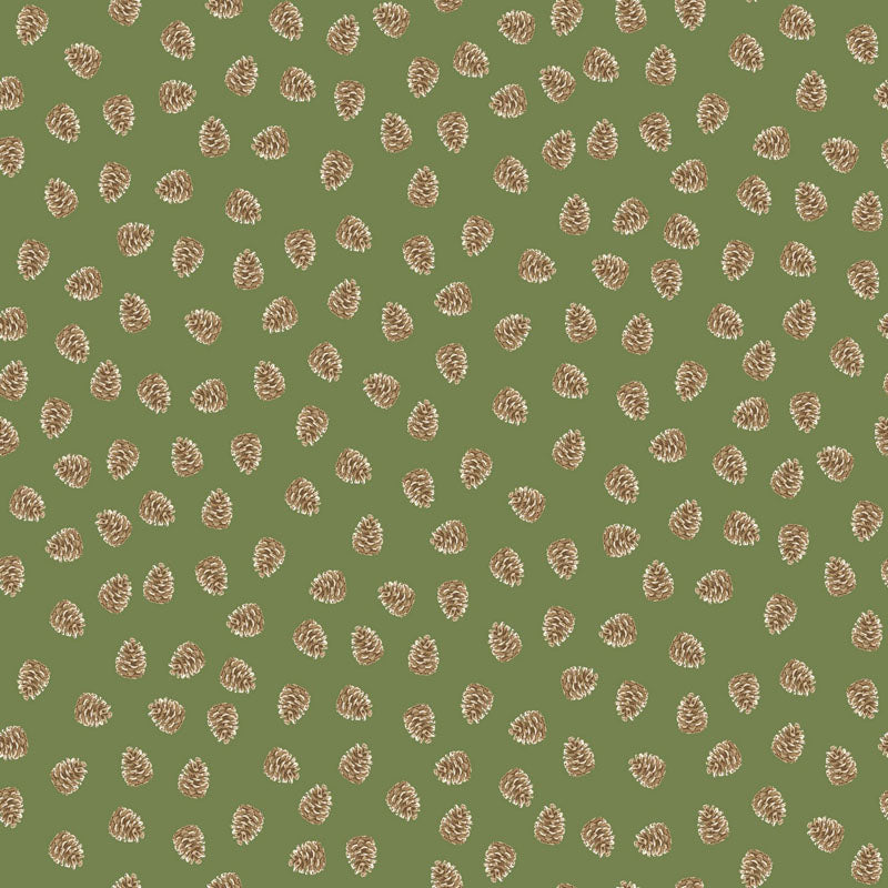 Canadian Woodlands - Pinecones in Green - Ginger Deverell - TrendTex Fabrics (Pre-order: Apr 2027)