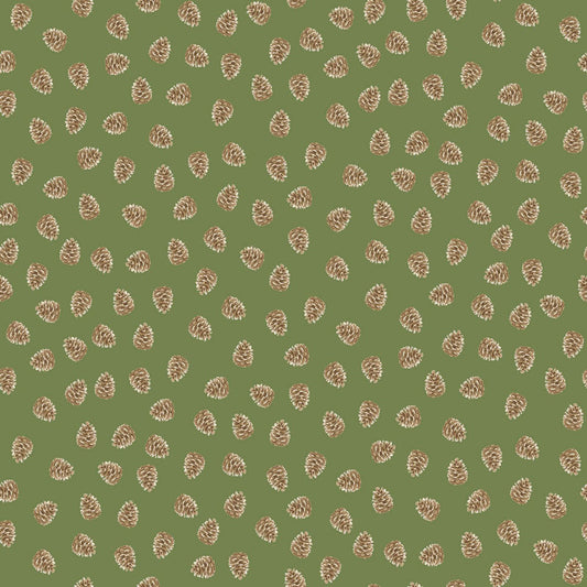 Canadian Woodlands - Pinecones in Green - Ginger Deverell - TrendTex Fabrics (Pre-order: Apr 2027)