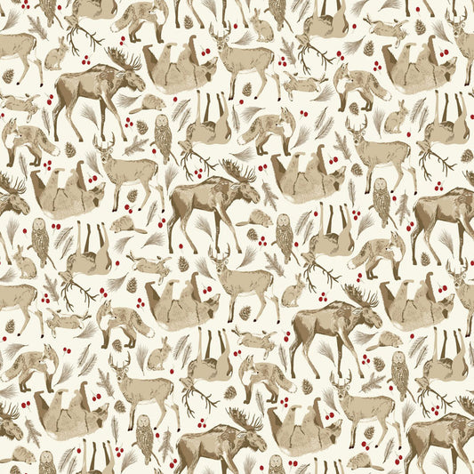 Canadian Woodlands - Wildlife in Taupe - Ginger Deverell - TrendTex Fabrics (Pre-order: Apr 2027)