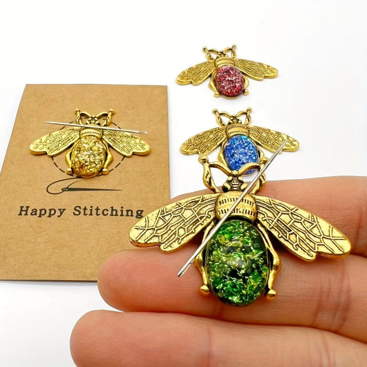 Queen Bee Golden Needle Minder (Sparkly Emerald Gemstone)