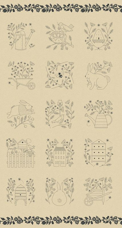 Bloom & Grow - PANEL Embroidery in Linen - Kathy Schmitz - Moda