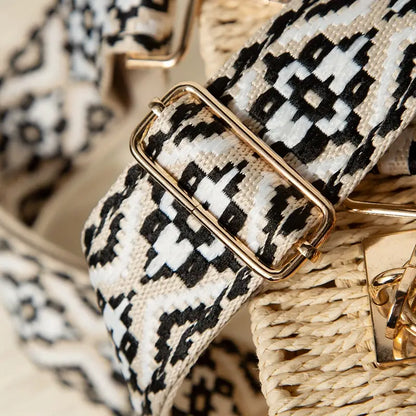 Nylon Adjustable Shoulder Strap - Beige & Black Floral (47")