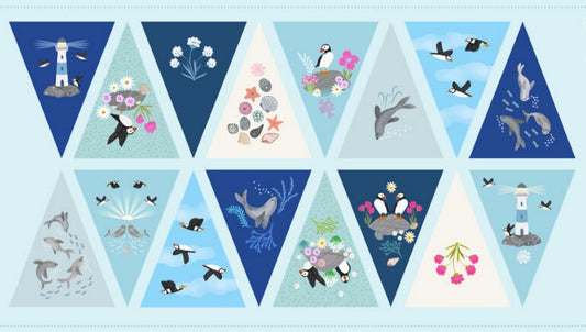 Puffin Rock - Bunting Panel in Blue - Lewis & Irene