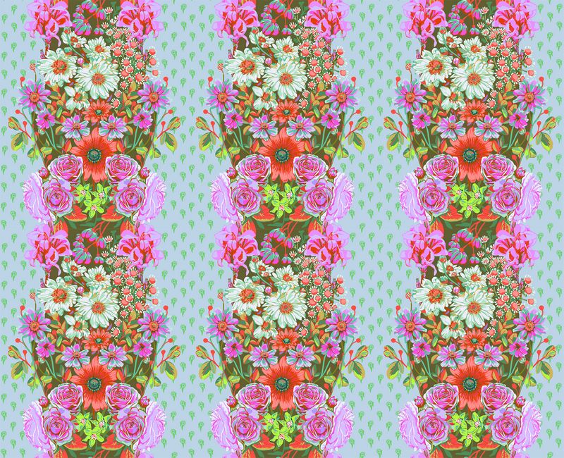Perennial Borders - Beata's Garden in Seafoam - Anna Maria Textiles (Northcott)