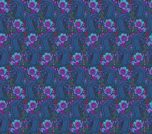 Mosaic Menagerie - Mane Event in Sapphire - Anna Maria Textiles (Northcott) (Pre-order: Dec 2026)