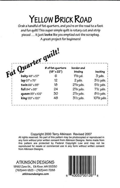 Yellow Brick Road Quilt Pattern - Atkinson Designs (Pre-order: Jun 2026)