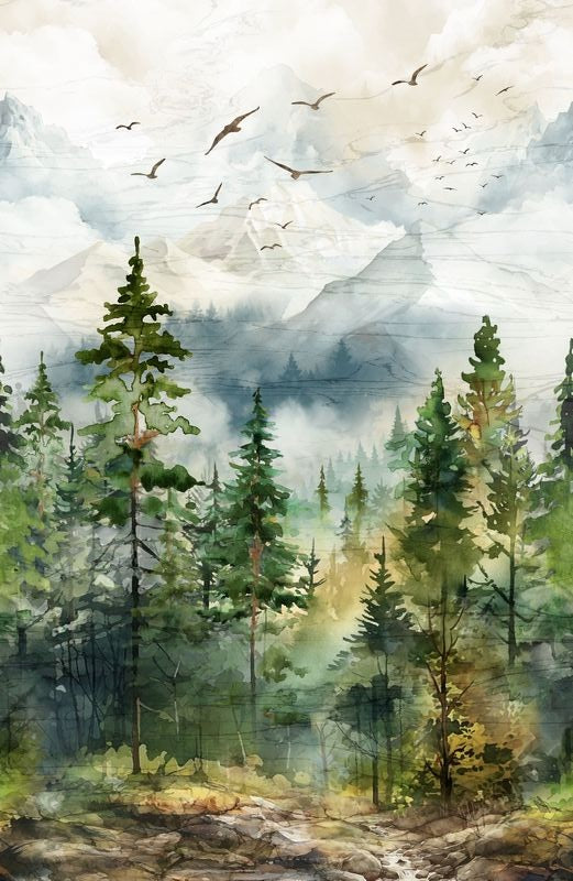 Nature's Spirits 108" Wide Back - Scenic in Cream - Deborah Edwards & Melanie Samra - Northcott (Pre-order: Jul 2027)