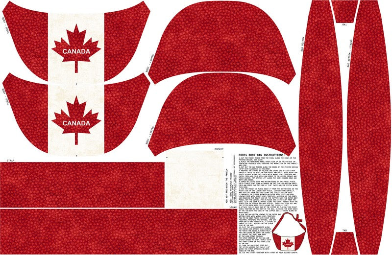 Canadian Classics 3 - Crossbody Bag PANEL CANVAS in Red Cream - Deborah Edwards - Northcott