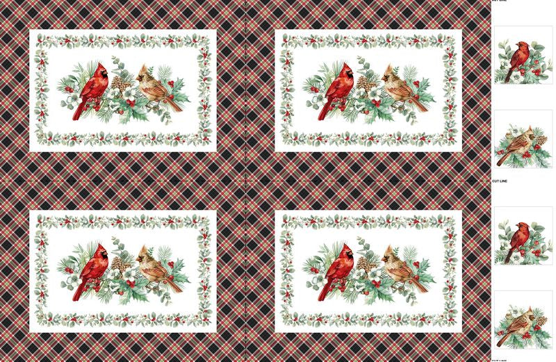 Home For Christmas - CANVAS Placemats Panel in White - Deborah Edwards - Northcott (Pre-order: June 2026)