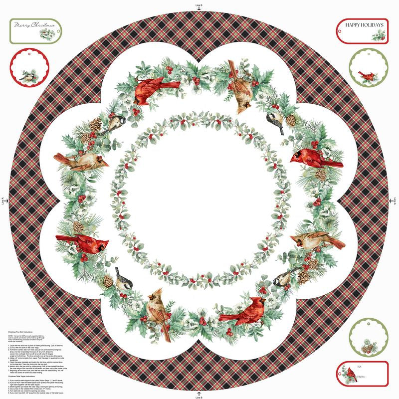 Home For Christmas - CANVAS Tree Skirt Panel in White - Deborah Edwards - Northcott (Pre-order: June 2026)