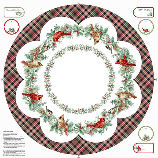 Home For Christmas - CANVAS Tree Skirt Panel in White - Deborah Edwards - Northcott (Pre-order: June 2026)