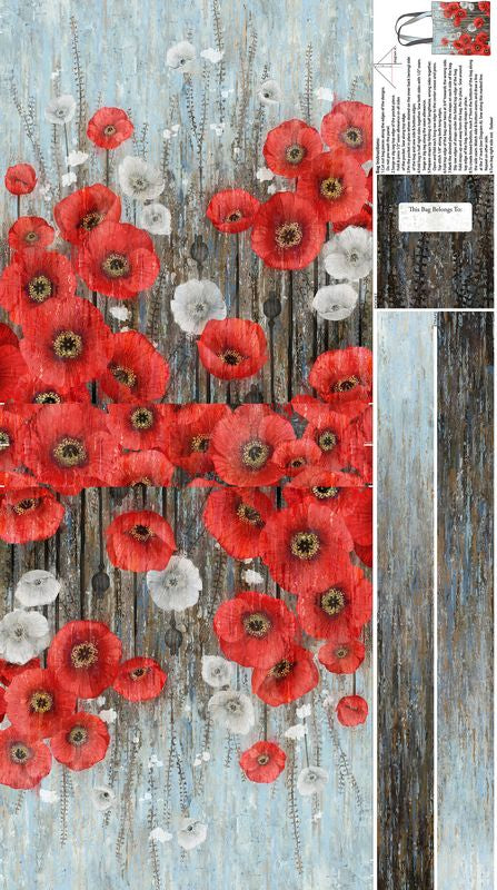 Poppy Meadow - Tote PANEL in Charcoal - Northcott