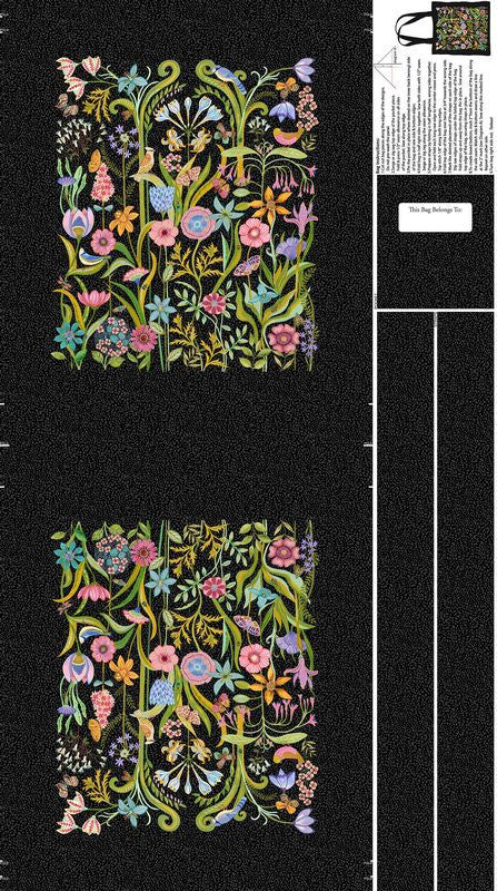 Bugs & Blooms - Tote PANEL in Black - Pat Scheurich - Northcott (Pre-order: May 2027)