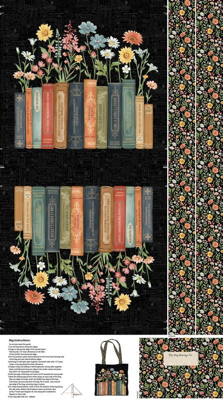 Favorite Things - Tote Bag PANEL in Black - Deborah Edwards - Northcott (Pre-order: Jun 2027)