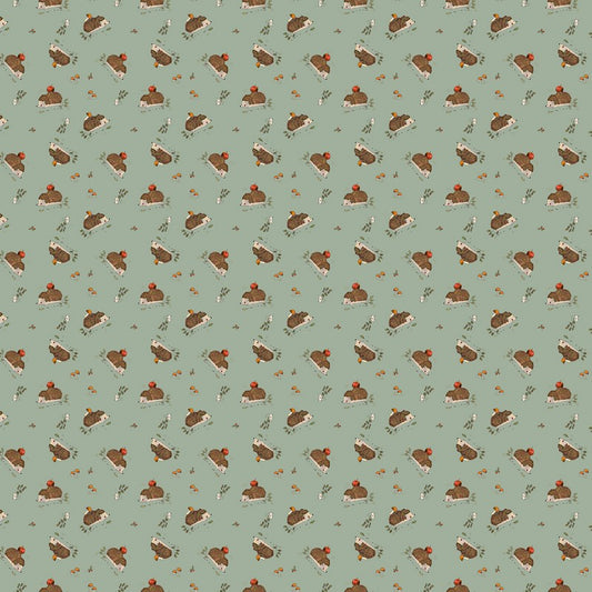 Blooming Tales CORDUROY - Hedgehogs in Sage - Bernadett Urbanovics - FIGO (Northcott) (Pre-order: Jun 2027)