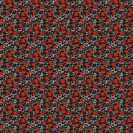 Blooming Tales CORDUROY - Red Field in Black - Bernadett Urbanovics - FIGO (Northcott) (Pre-order: Jun 2027)