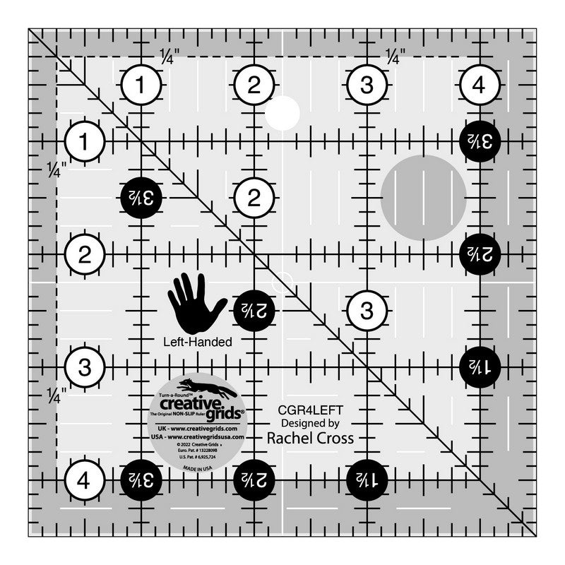Creative Grids - Left Handed 4.5 in Square Quilt Ruler (Pre-order: May 2024)