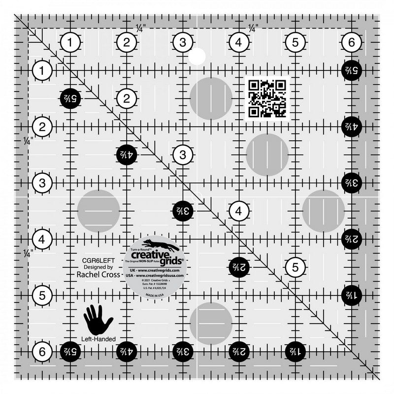 Creative Grids - Left Handed 6.5 in Square Quilt Ruler (Pre-order: May 2024)