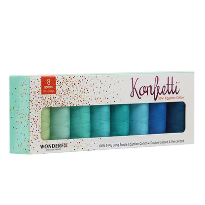 Konfetti 8 Pack - Crystal Lagoon - Cotton 50wt 547yd (500m) - WonderFil Specialty Threads (Pre-order: Jan 2026)