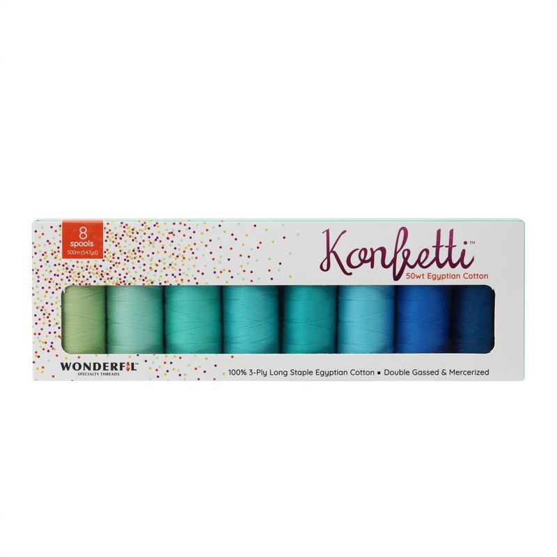 Konfetti 8 Pack - Crystal Lagoon - Cotton 50wt 547yd (500m) - WonderFil Specialty Threads (Pre-order: Jan 2026)