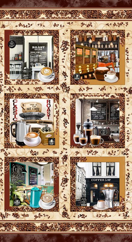 Espresso Yourself - Corner Cafe PANEL in Latte - Michael Miller - Dinkydoo Fabrics