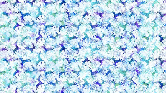 Midwinter Magic - Reindeer Prance in White Multi - Deborah Edwards & Melanie Samra - Northcott