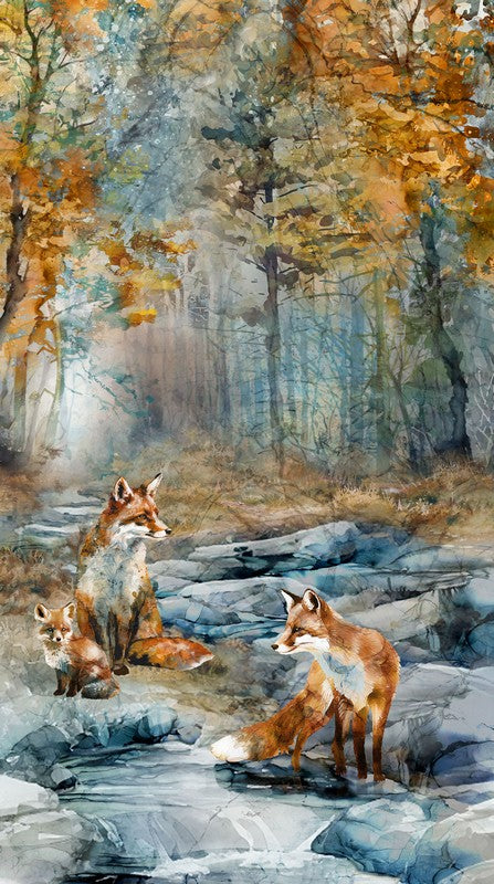 Fox Den - Panel in Blue Multi - Deborah Edwards & Melanie Samra - Northcott