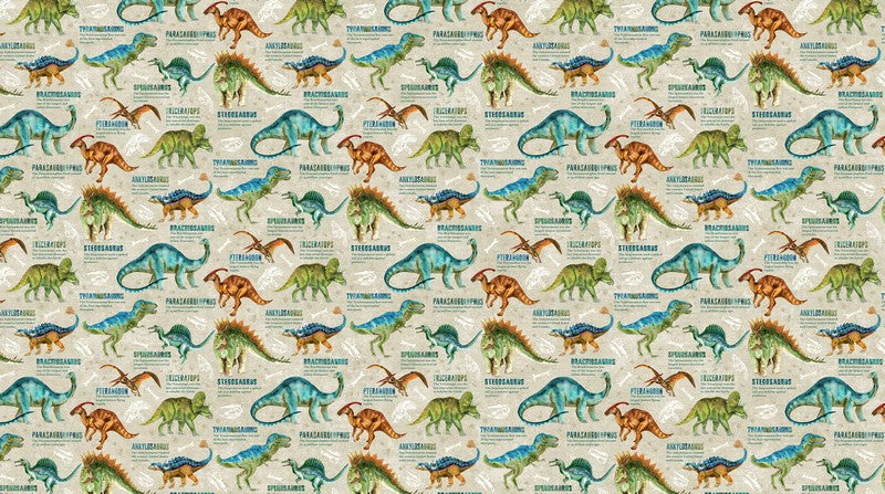 Dino Roar - Dino with Words in Beige Multi - Brett Blumenthal - Northcott (Pre-order: Nov 2025)