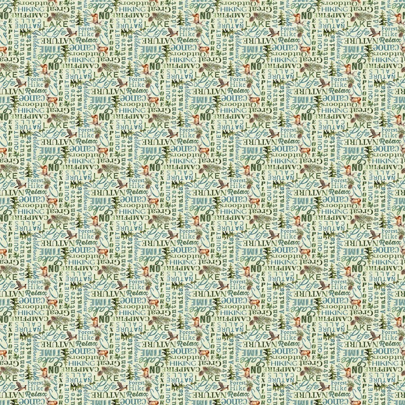 Lakeside Retreat - Words in Light Green - Deborah Edwards - Northcott (Pre-order: Feb 2026)