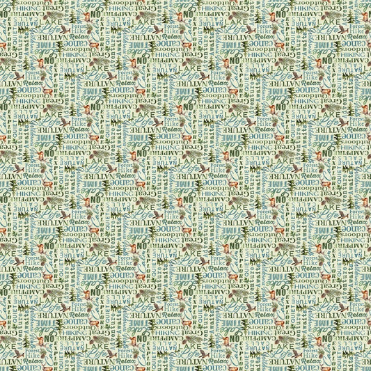 Lakeside Retreat - Words in Light Green - Deborah Edwards - Northcott (Pre-order: Feb 2026)