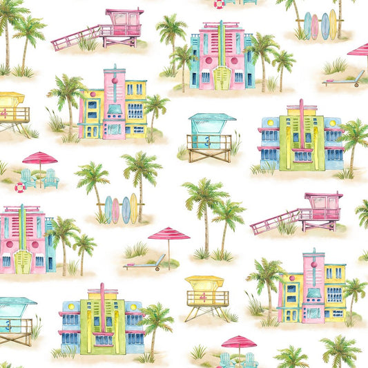 Coastal Breeze - Miami Beach in White Multi - Northcott (Pre-order: Feb 2026)