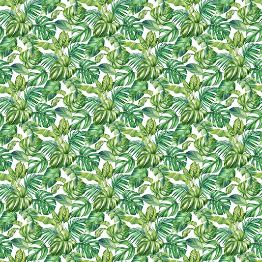 Coastal Breeze - Tropical Leaves in White/Green - Northcott (Pre-order: Feb 2026)