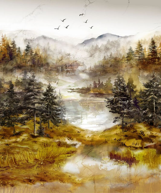Misty Morning - Panel in Ochre - Deborah Edwards & Melanie Samra - Northcott (Pre-order: Mar 2026)