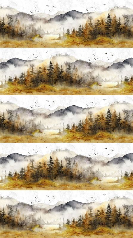 Misty Morning - Border Stripe in Ochre - Deborah Edwards & Melanie Samra - Northcott (Pre-order: Mar 2026)