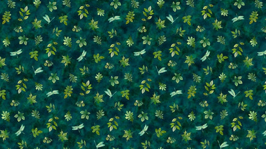 Luscious - Leaves & Dragonflies in Teal Multi - Northcott (Pre-order: Feb 2026)