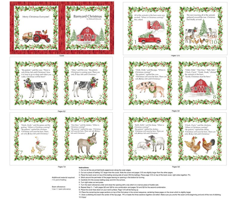 Barnyard Christmas - Book Panel in White - Deborah Edwards - Northcott (Pre-order: May 2026) - Dinkydoo Fabrics