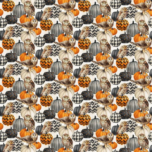 Night Owl - Owl & Pumpkin in Cream - Deborah Edwards - Northcott (Pre-order: June 2026)