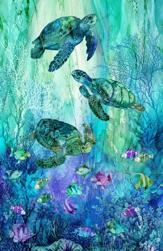 Coral Reef - Panel in Teal - Deborah Edwards & Melanie Samra - Northcott (Pre-order: May 2026)