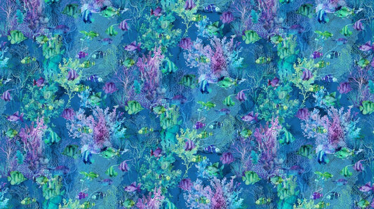 Coral Reef - Here Fishy Fishy in Dark Teal - Deborah Edwards & Melanie Samra - Northcott