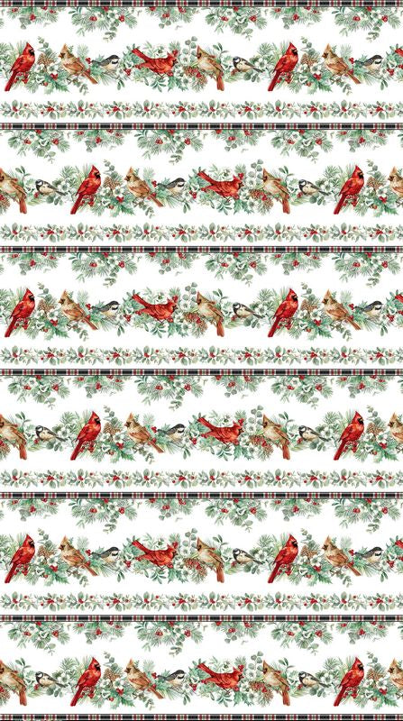 Home For Christmas - Border Stripe in White - Deborah Edwards - Northcott (Pre-order: June 2026)