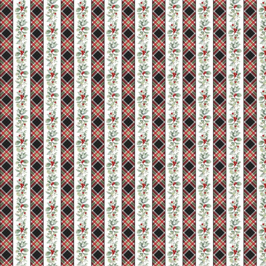 Home For Christmas - Plaid Stripe in White - Deborah Edwards - Northcott (Pre-order: June 2026)