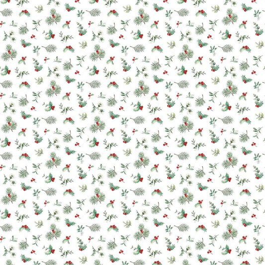 Home For Christmas - Greenery Toss in White - Deborah Edwards - Northcott (Pre-order: June 2026)