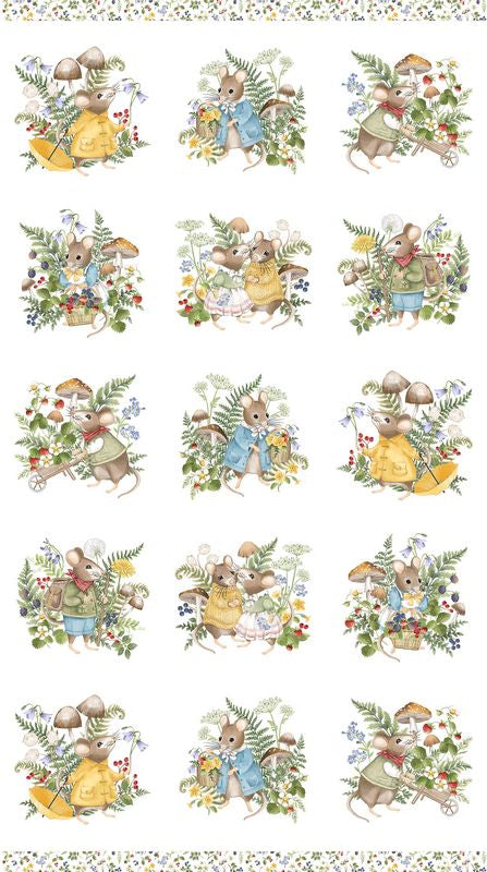 Country Mouse - Panel in White - Deborah Edwards - Northcott