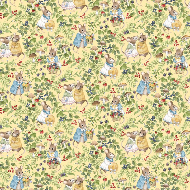 Country Mouse - Scenic Mice in Yellow - Deborah Edwards - Northcott (Pre-order: June 2026) - Dinkydoo Fabrics