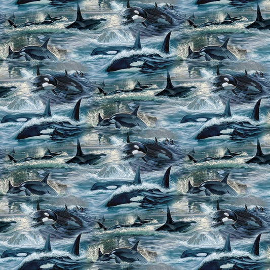 Voyage - Orcas in Blue - Lee Kromschroeder - Northcott (Pre-order: Aug 2026) - Dinkydoo Fabrics