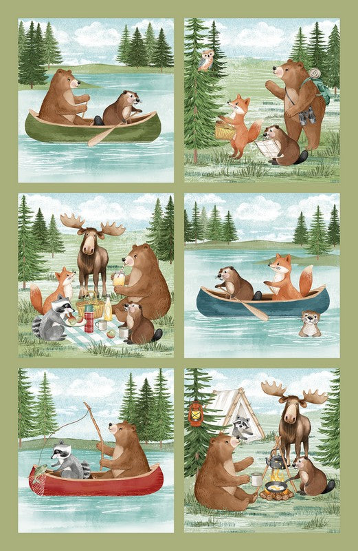 Happy Camper - Day PANEL in Green - Deborah Edwards - Northcott (Pre-order: Jan 2027)