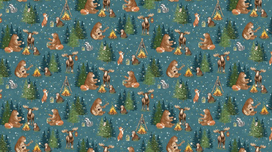 Happy Camper - Night Scene in Teal - Deborah Edwards - Northcott (Pre-order: Jan 2027)