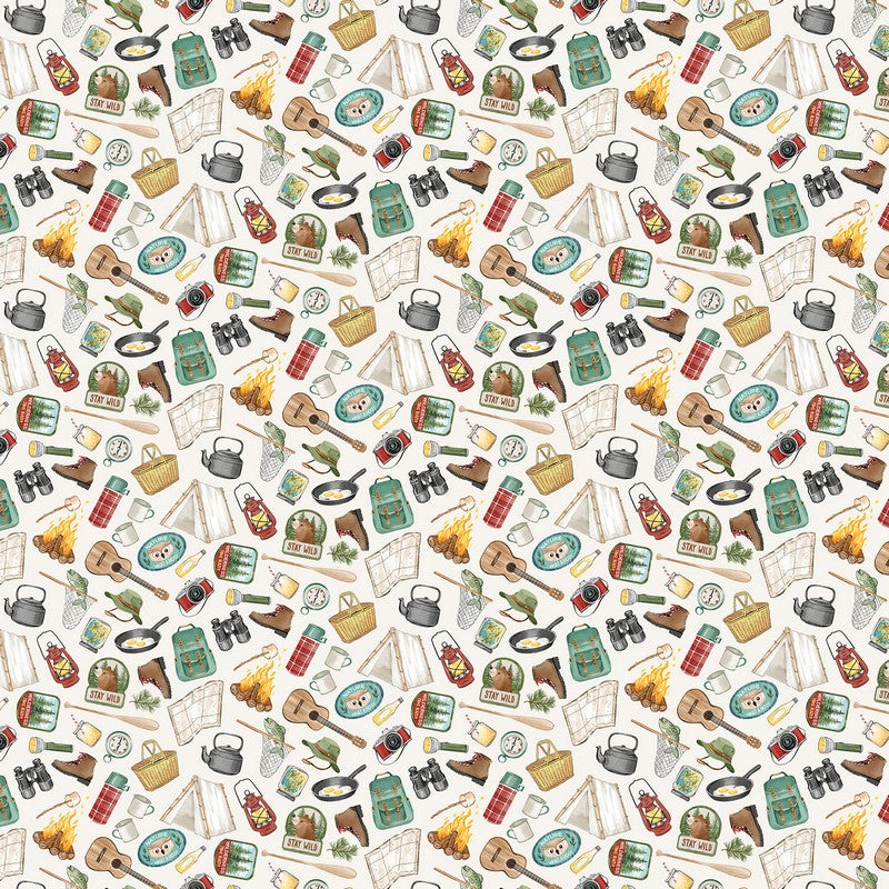 Happy Camper - Camping Gear in Cream - Deborah Edwards - Northcott (Pre-order: Jan 2027)