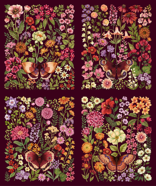 Botanica - Panel in Maroon - Deborah Edwards & Kathryn Christenson - Northcott (Pre-order: Jan 2027)